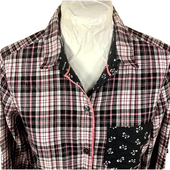 Victorias Secret Flannel Shirt Women S/P Plaid Button Up Lounge Cozy Soft Floral - Picture 5 of 10